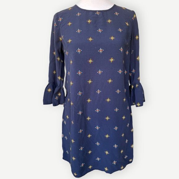 Old Navy Ruffle Bell Sleeve Geo Print Blue Flowy Pullover Shift Dress. XS. - Picture 1 of 8